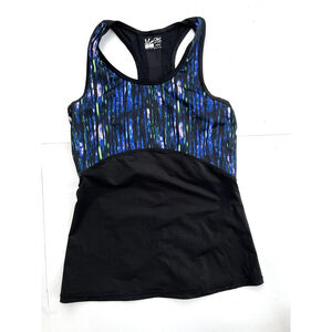 C&C Cali Womens Tank Top Medium XS Black Blue Reflective Racerback sleeveless